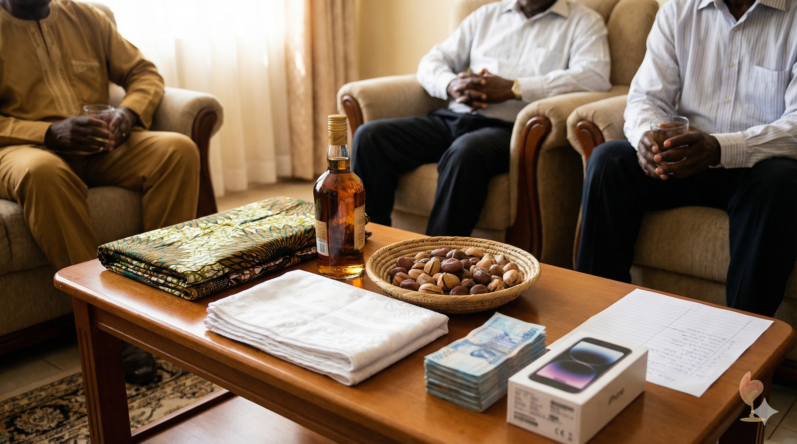 Table de salon avec éléments de dot traditionnelle et billets de banque